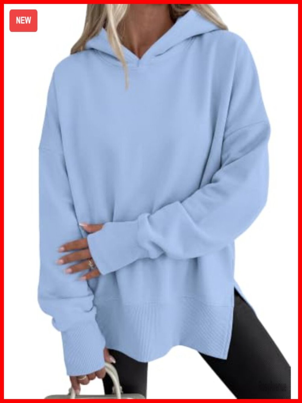 Oversized Brushed Fleece Hoodie with Thumbholes Side Slit